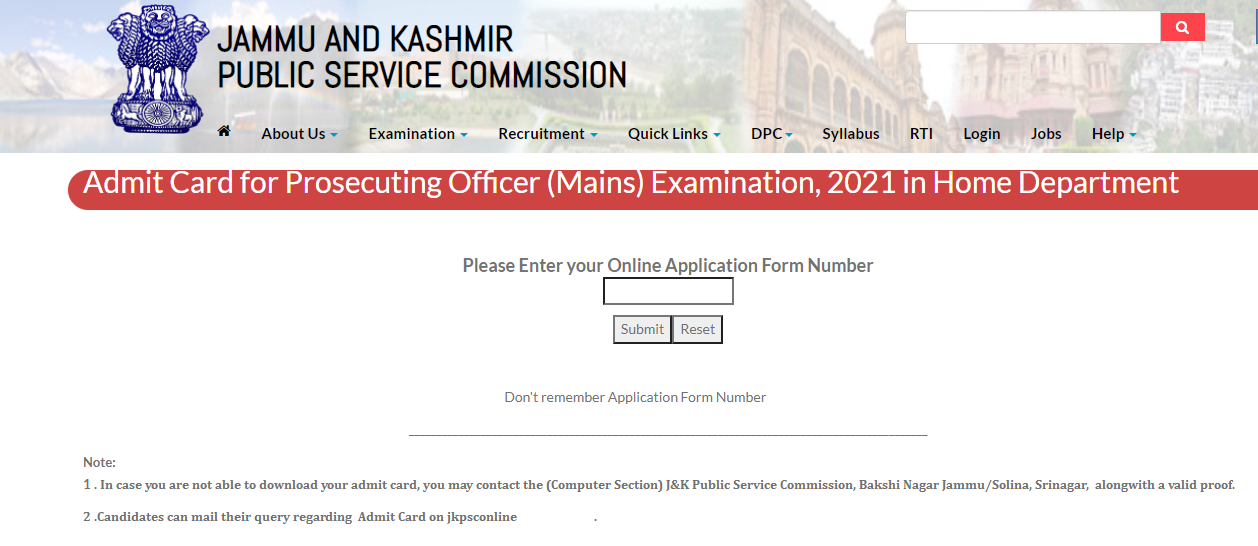 JKPSC PO Main Admit Cards